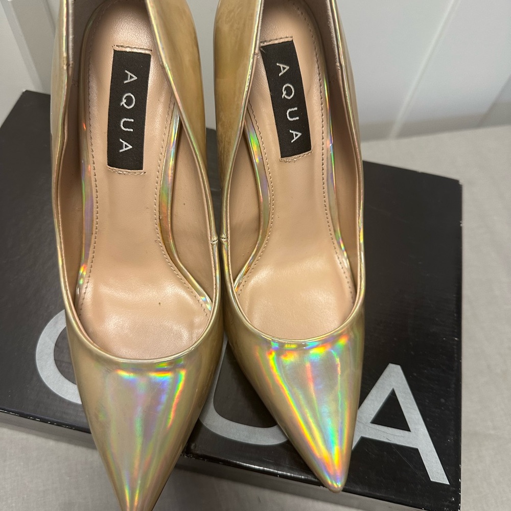 Aqua Iridescent Pointed-Toe Pumps - Gold